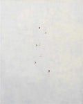 Tiny figures climbing fine ropes across a pale white field