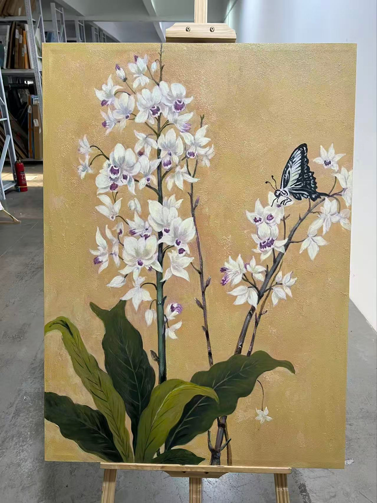 Orchid and Butterfly on Ochre