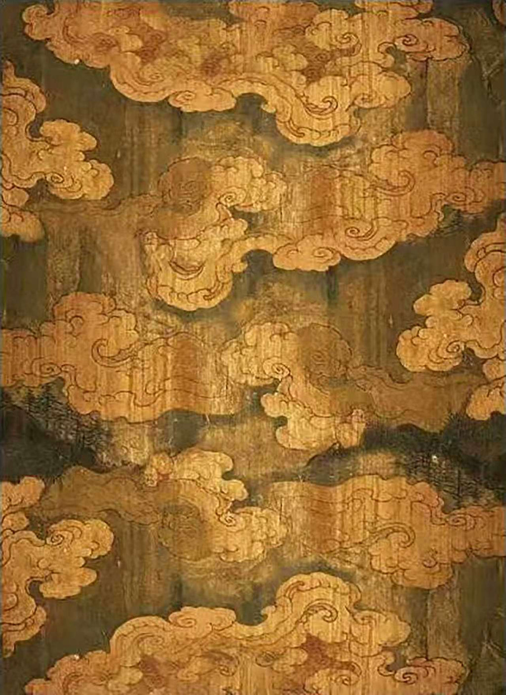 Rolling golden auspicious clouds on dark olive
