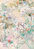 Fine pastel flowers and stems in a lively tangle