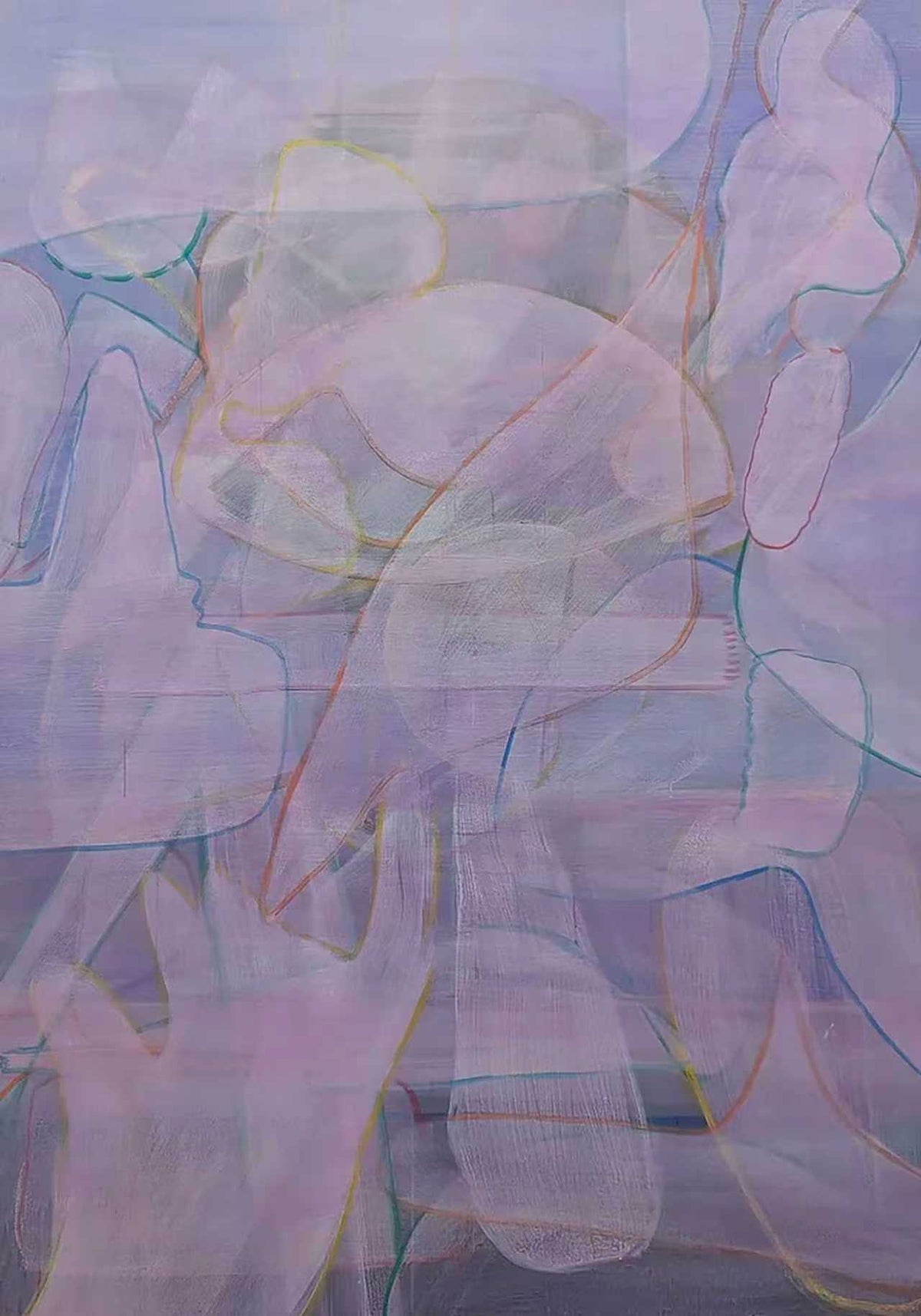 Translucent overlapping shapes in lilac and violet