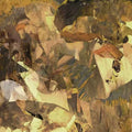 Torn fragments of gold, umber and black layered together
