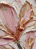 A pink lily painted in thick strokes with copper and gold