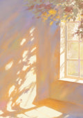 Warm afternoon light and leaf shadows pouring through a window