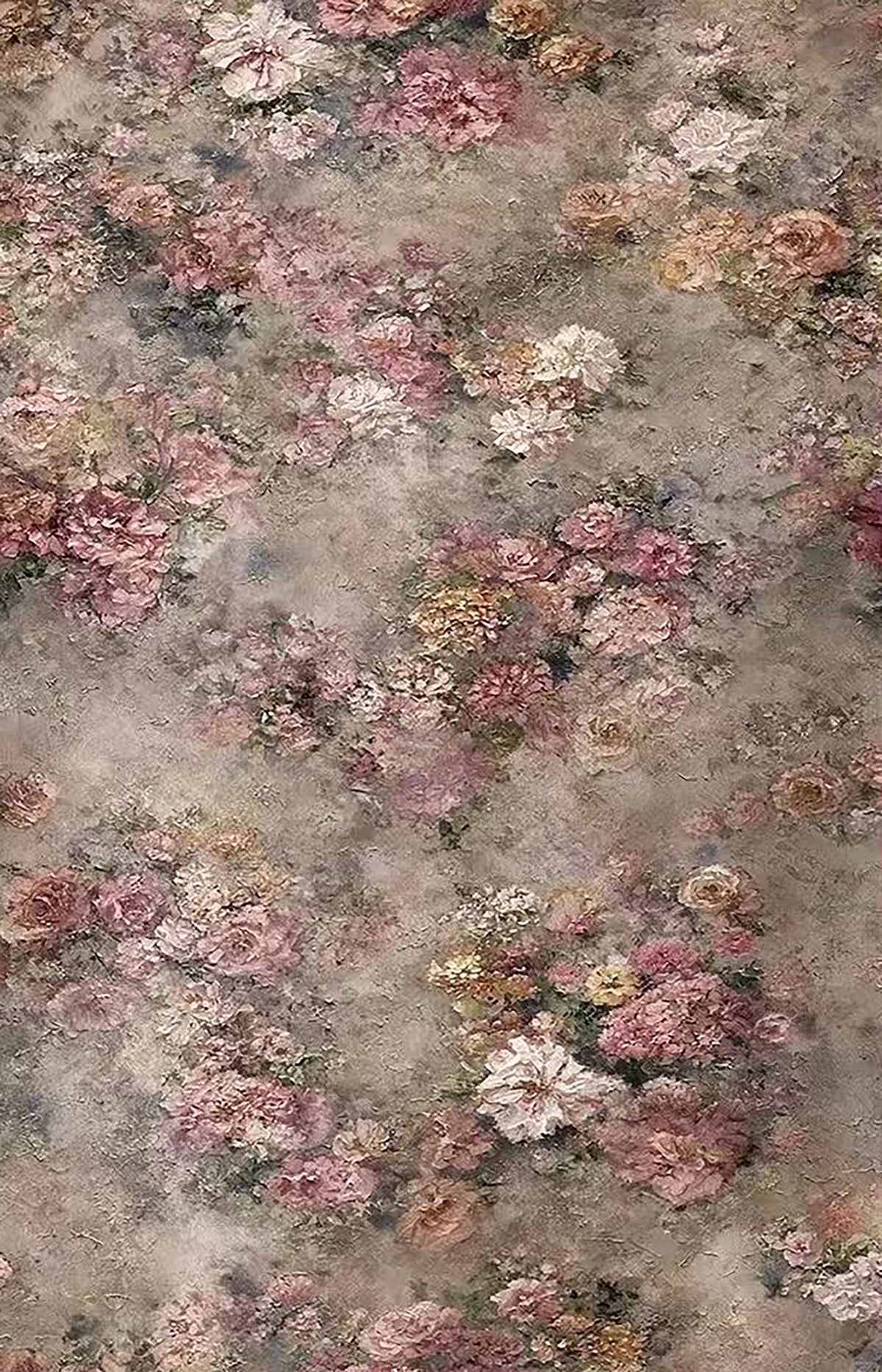 Dense faded roses on a smoky grey ground