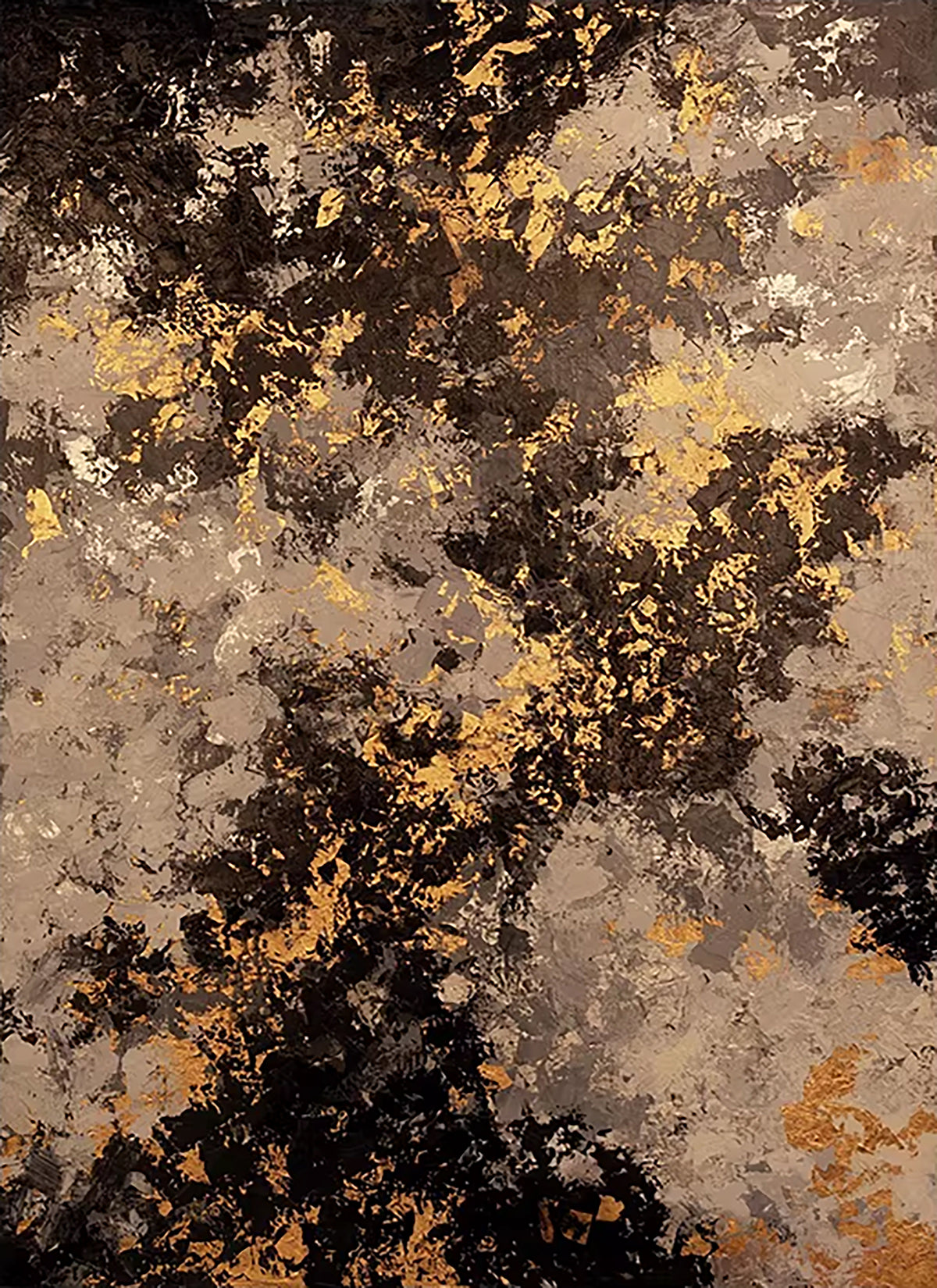 Gold leaf patches breaking over black and taupe