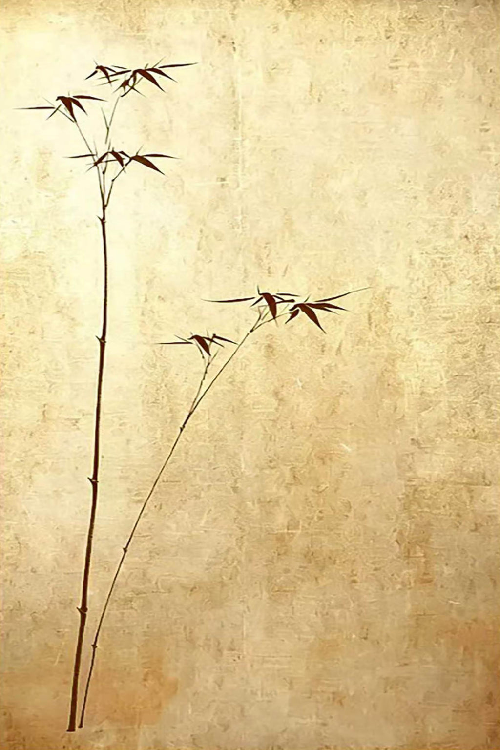A slender bamboo stalk on a mottled antique-gold ground