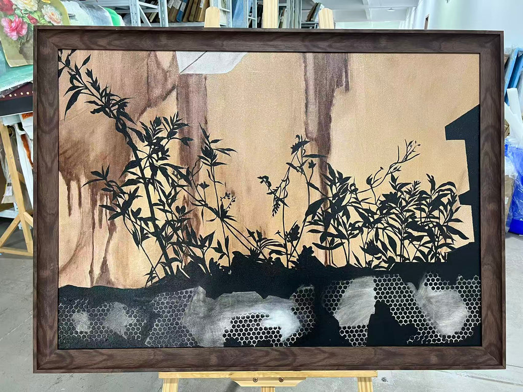 Ink Plants over Silver Mosaic