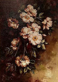 Pale daisies and blossoms on a dark sepia ground