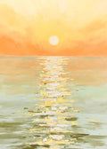 A low sun casting a golden path across soft green water
