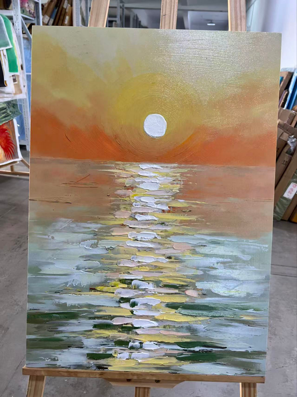 Peach Sunset over Green Water