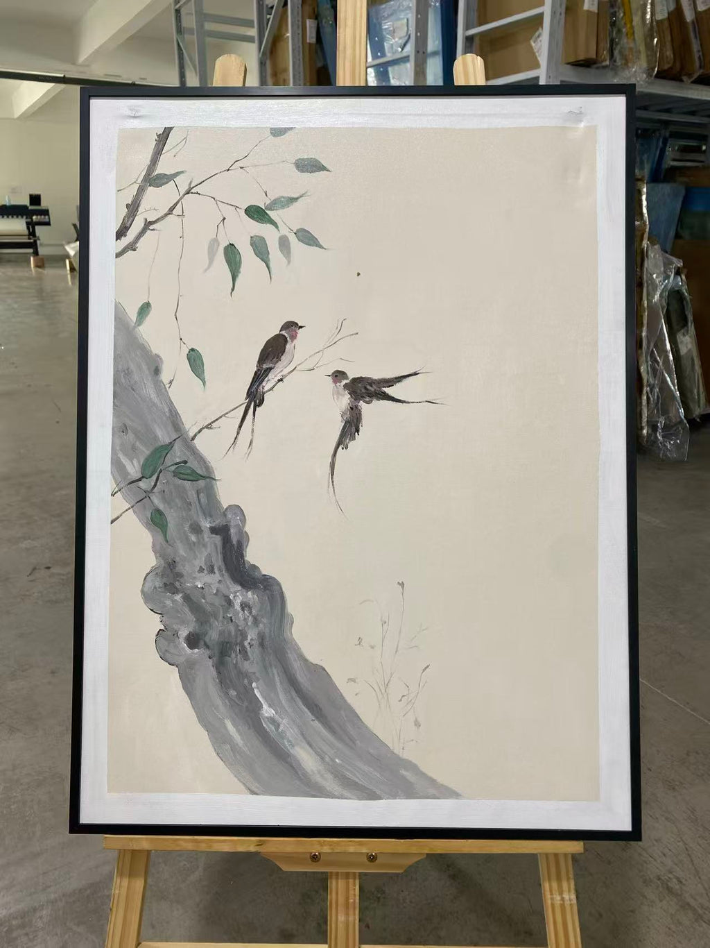 Swallows by an Old Trunk