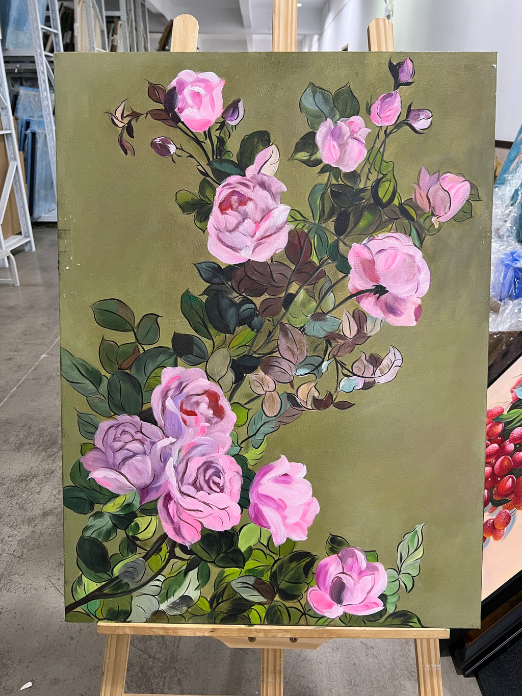 Pink Roses on Olive