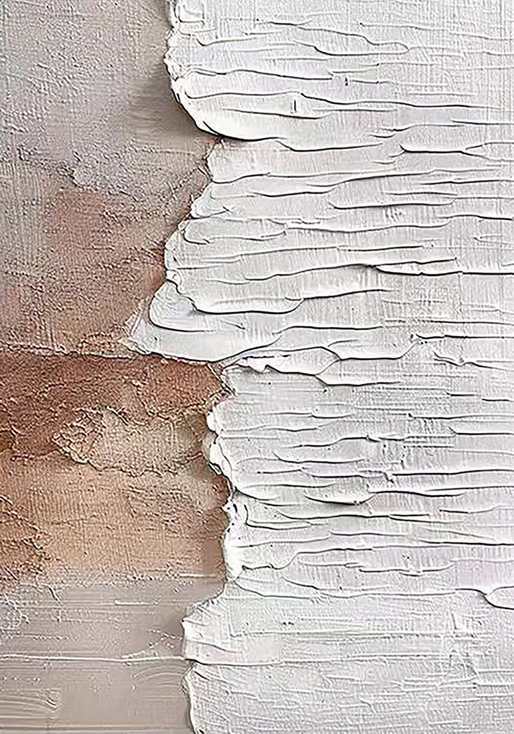 Layered white plaster ridges over blush and taupe