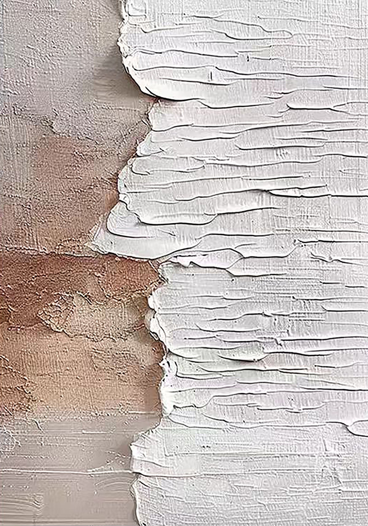 Layered white plaster ridges over blush and taupe