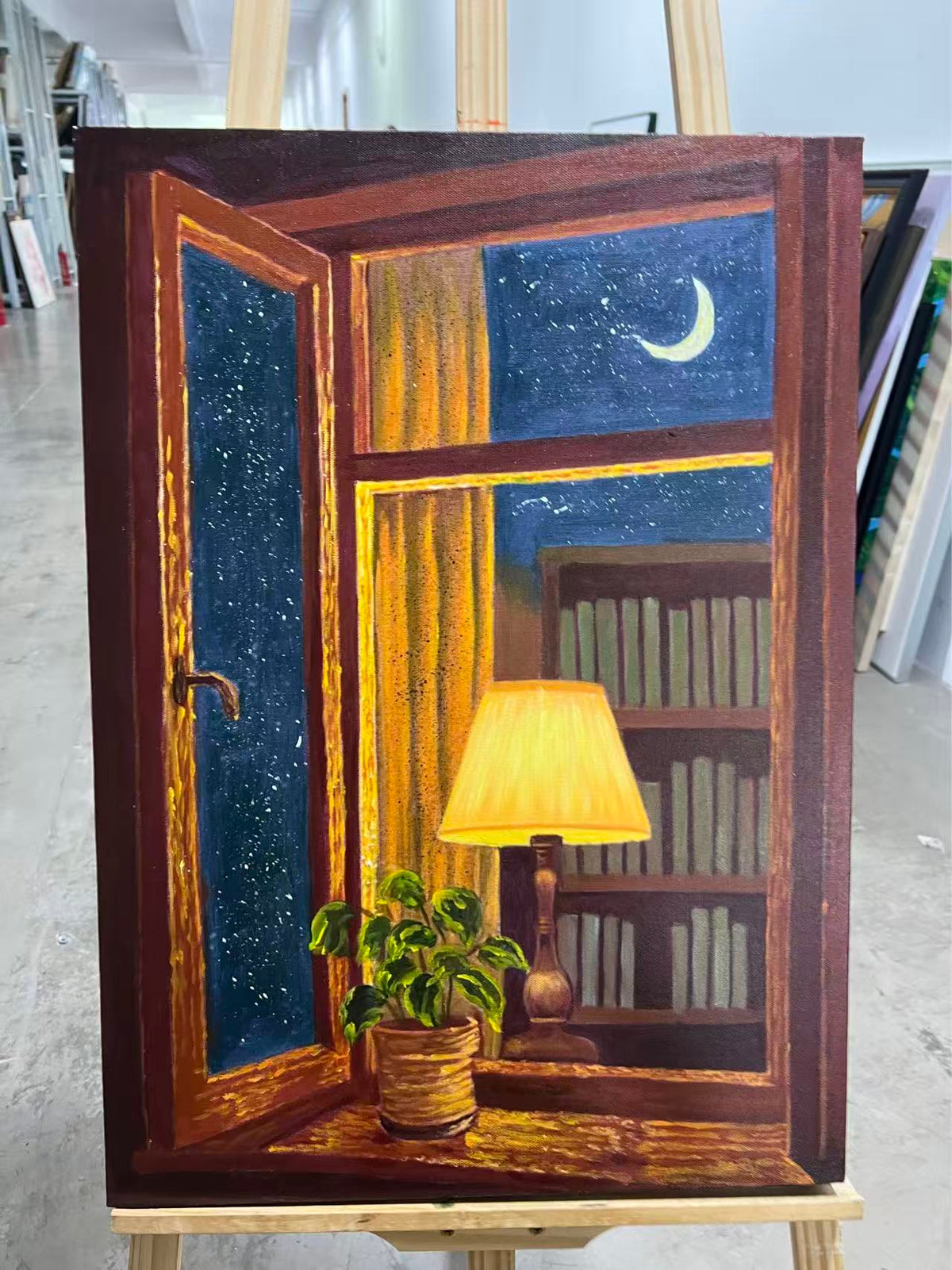Night Window with Lamp