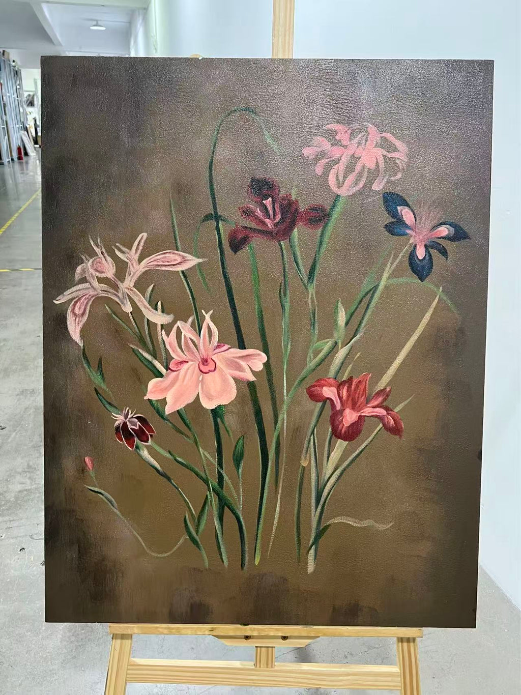 Lilies on Dark Umber