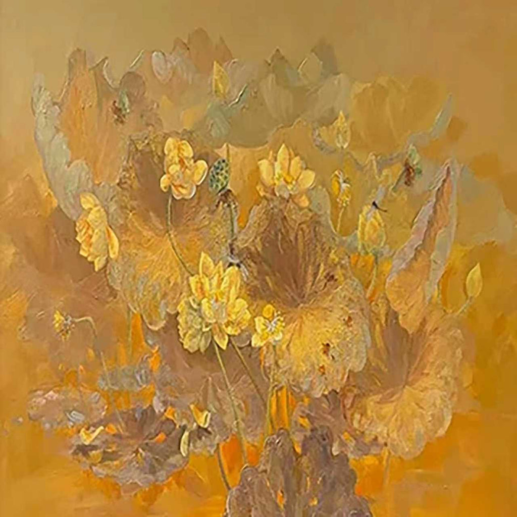 A loose bouquet dissolving into warm amber and gold