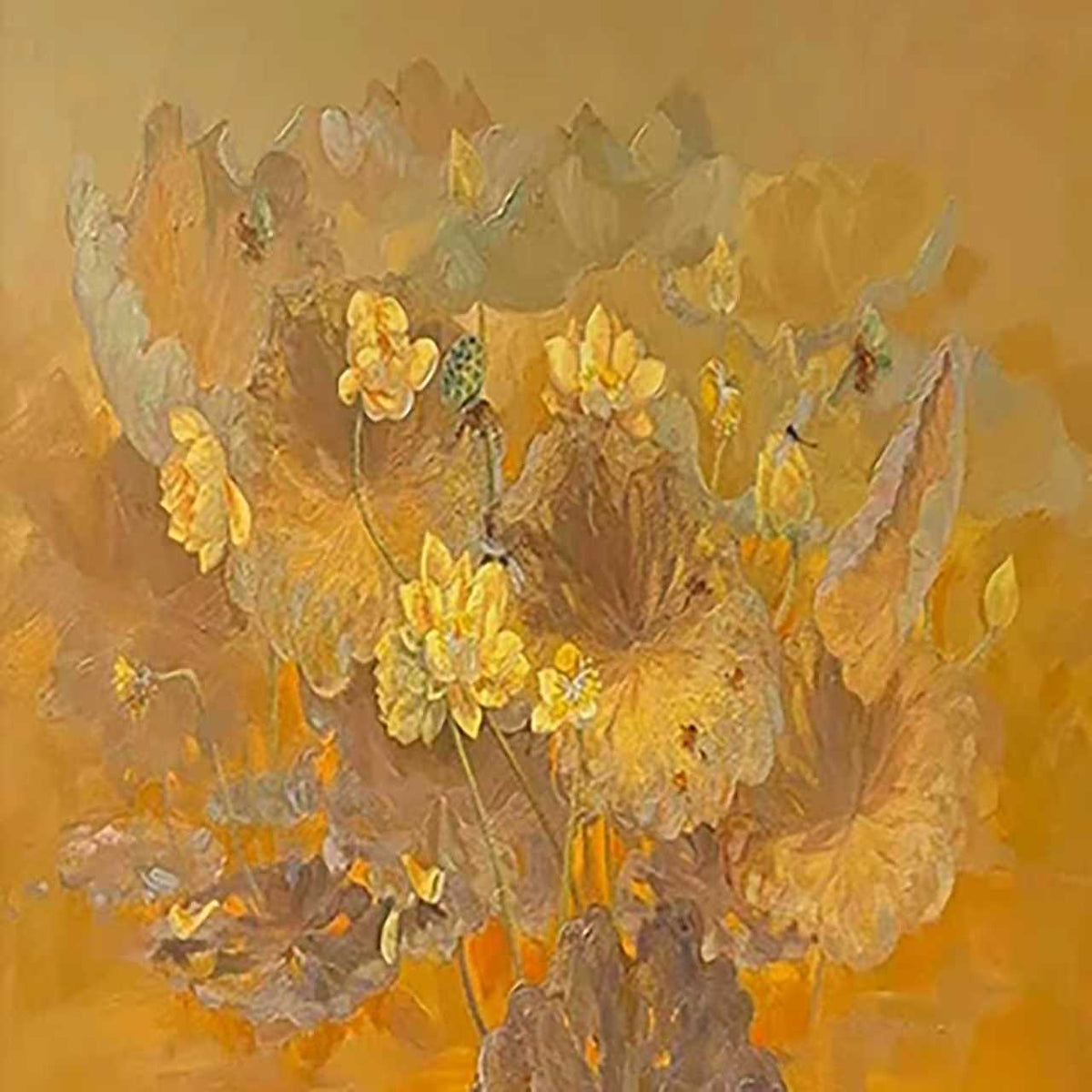 A loose bouquet dissolving into warm amber and gold