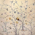 Fine bamboo, grasses and birds across a pale cream ground