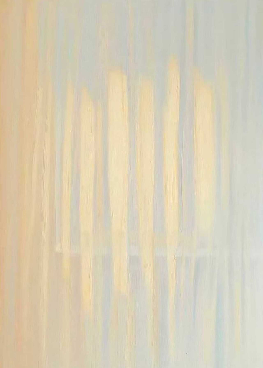 Soft vertical veils of yellow, grey and blue light