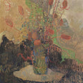 An earthy bouquet of dried flowers in muted gold and rust