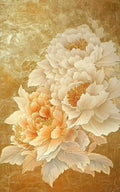 Creamy peonies blooming against a burnished gold ground