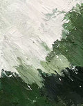 Broad strokes of forest green rising into a white sky