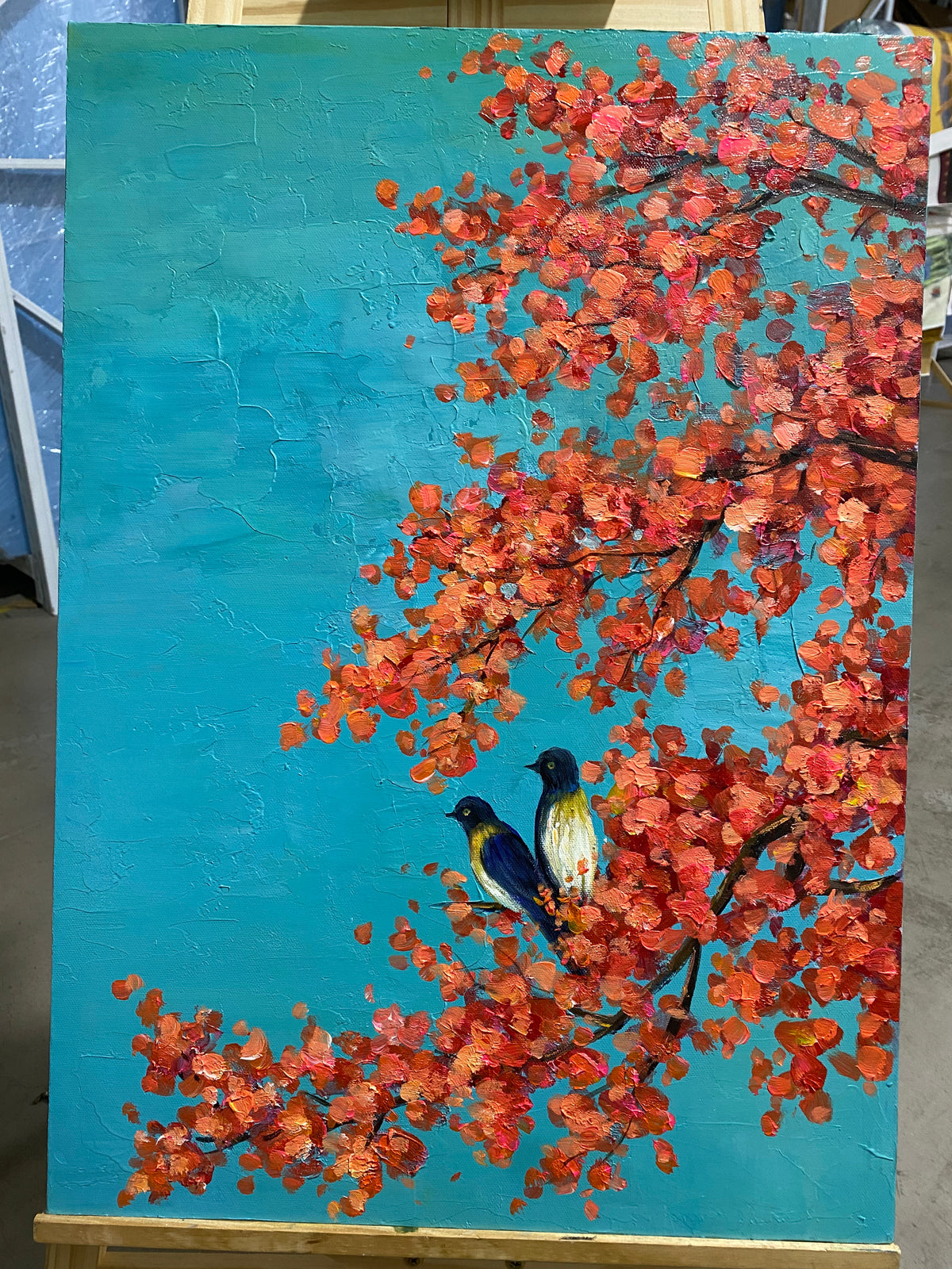 Birds in Red Blossoms