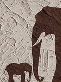 Brown elephant silhouettes against rough cream texture