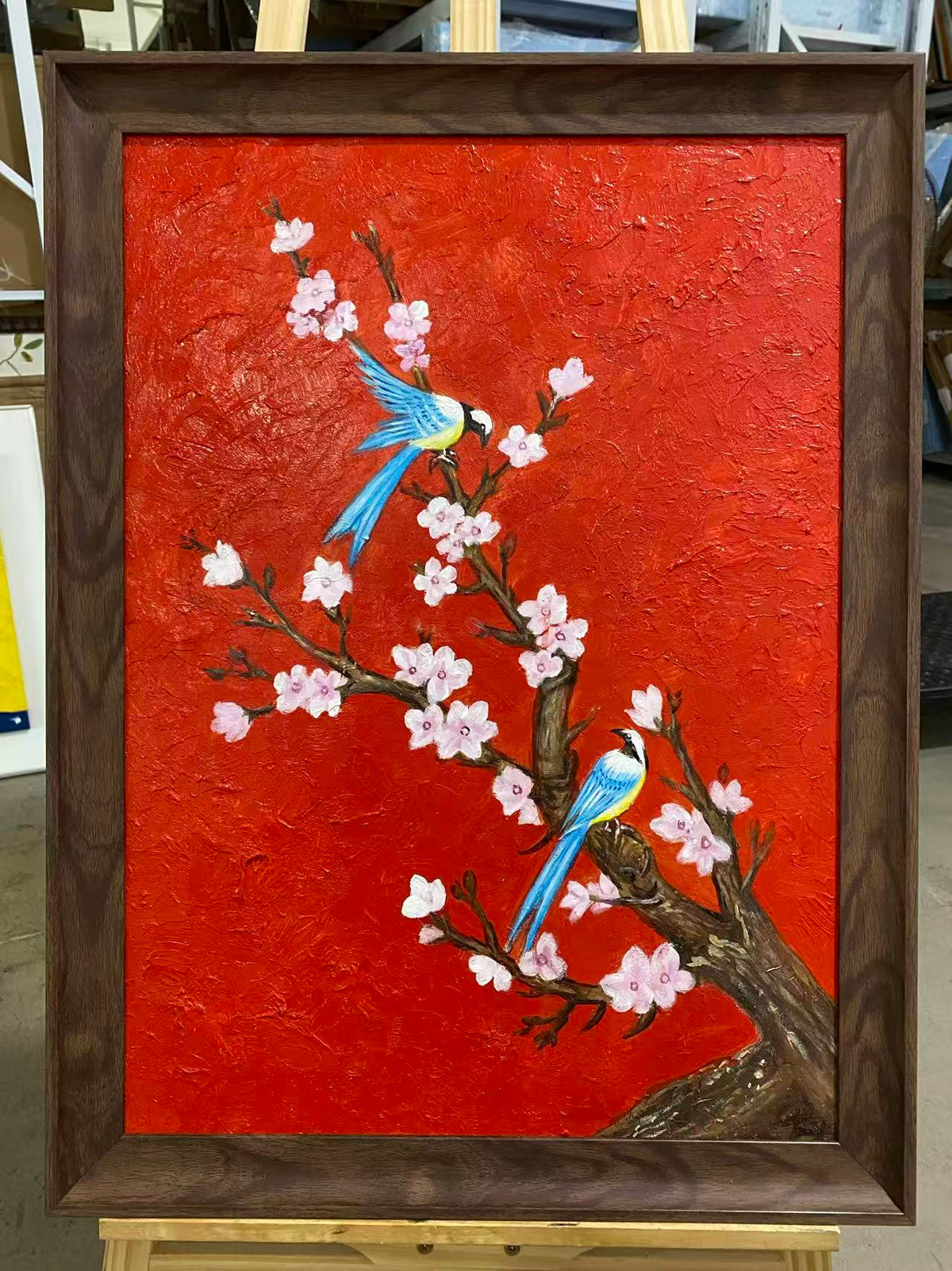 Blue Birds on Red