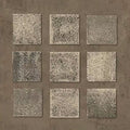 Nine speckled silver squares on a warm taupe ground