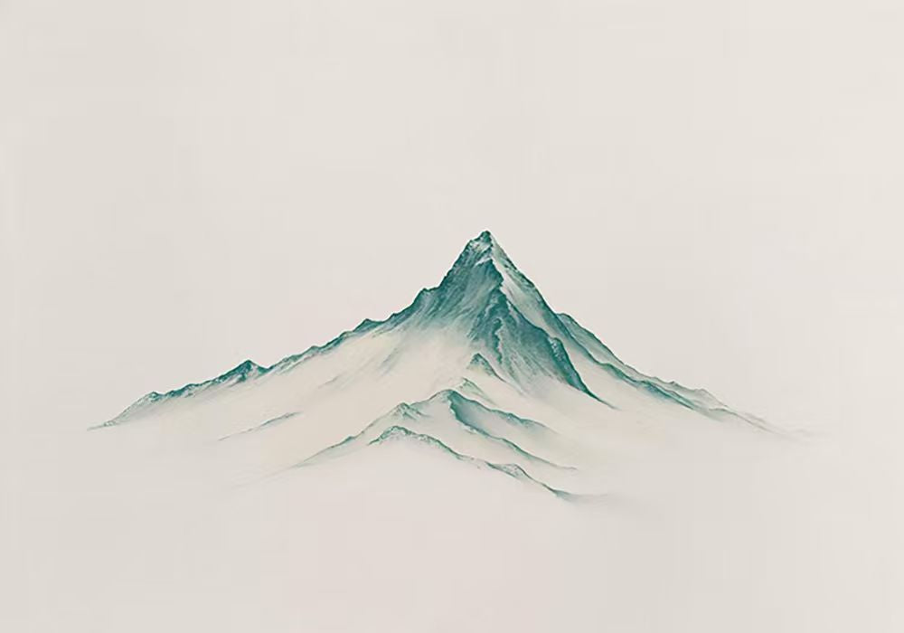 One small jade-green mountain drawn on a pale ground
