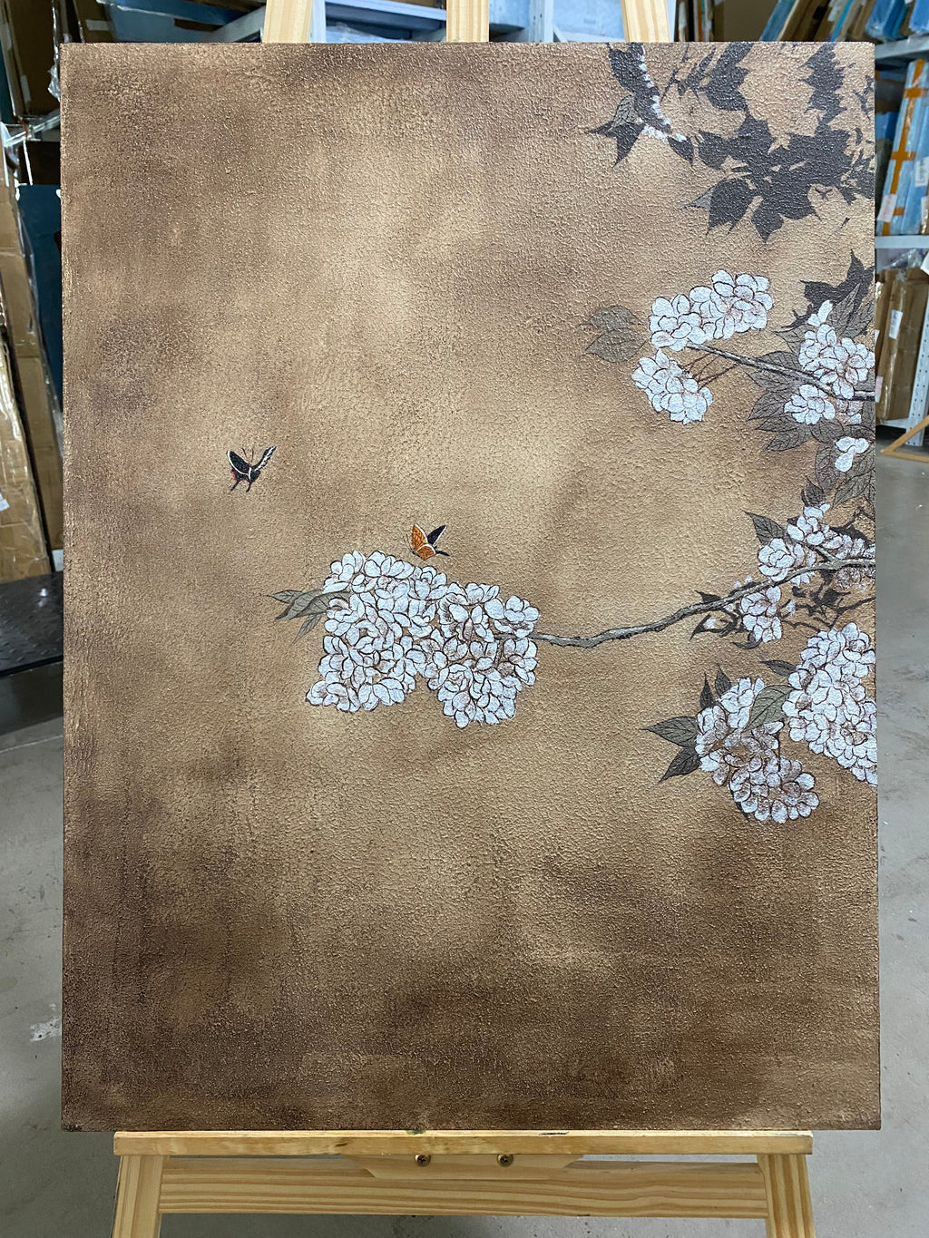 White Blossoms on Dark Bronze
