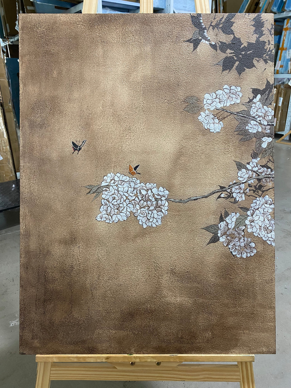 White Blossoms on Dark Bronze