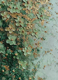Jade-green relief blossoms scattered with gold over pale teal