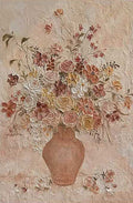 Dusty pink roses in a terracotta vase in soft relief