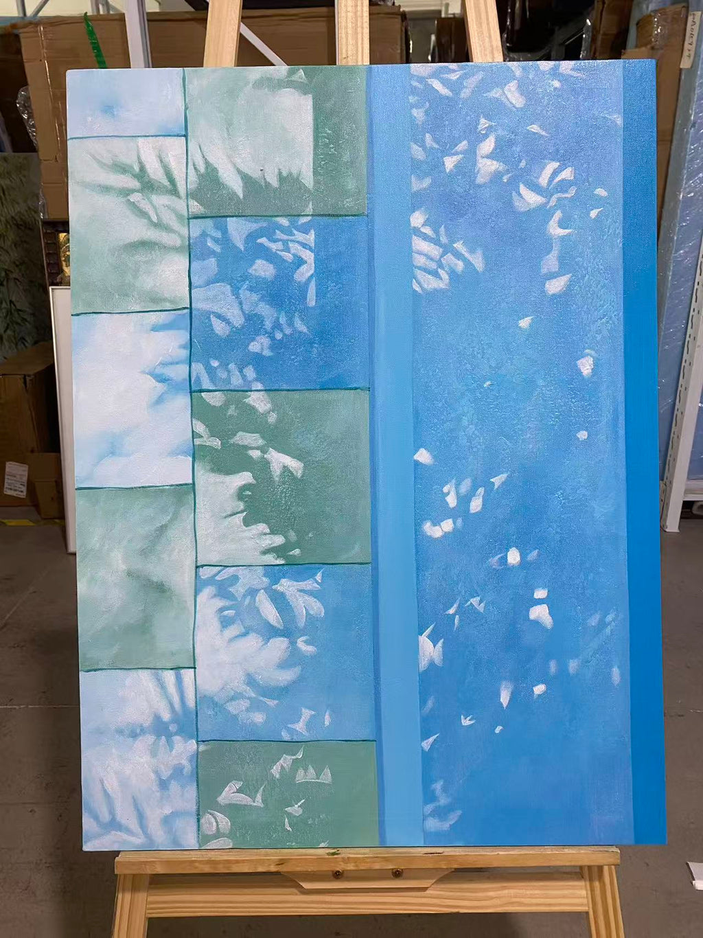 Pool Wall with Leaf Shadows
