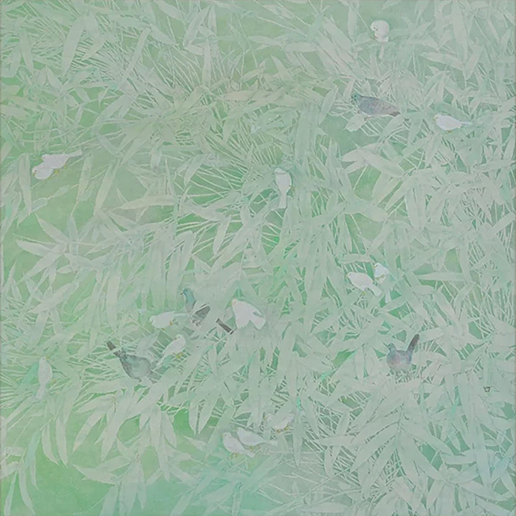 A field of fine mint-green leaf strokes