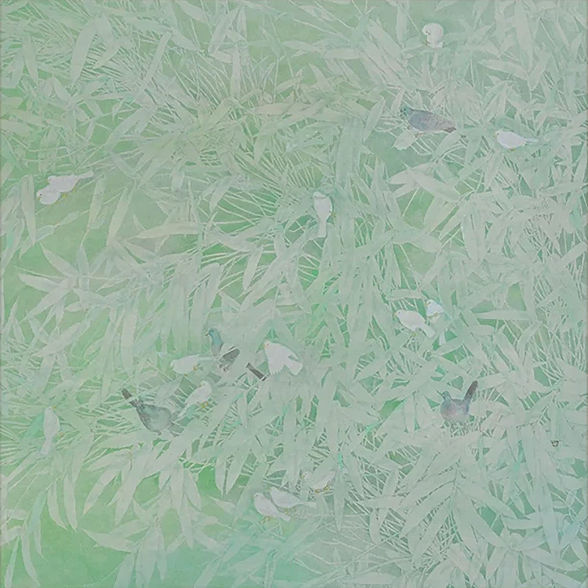 A field of fine mint-green leaf strokes