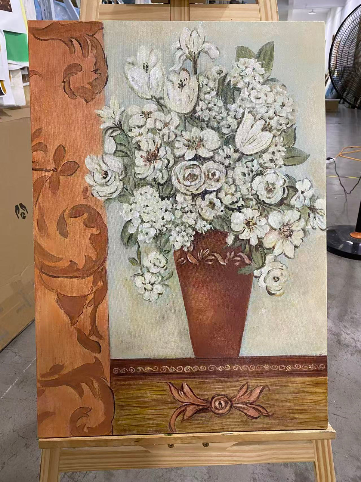 White Bouquet in a Clay Pot