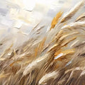 Pale wheat stalks bending in sweeping silver-white strokes