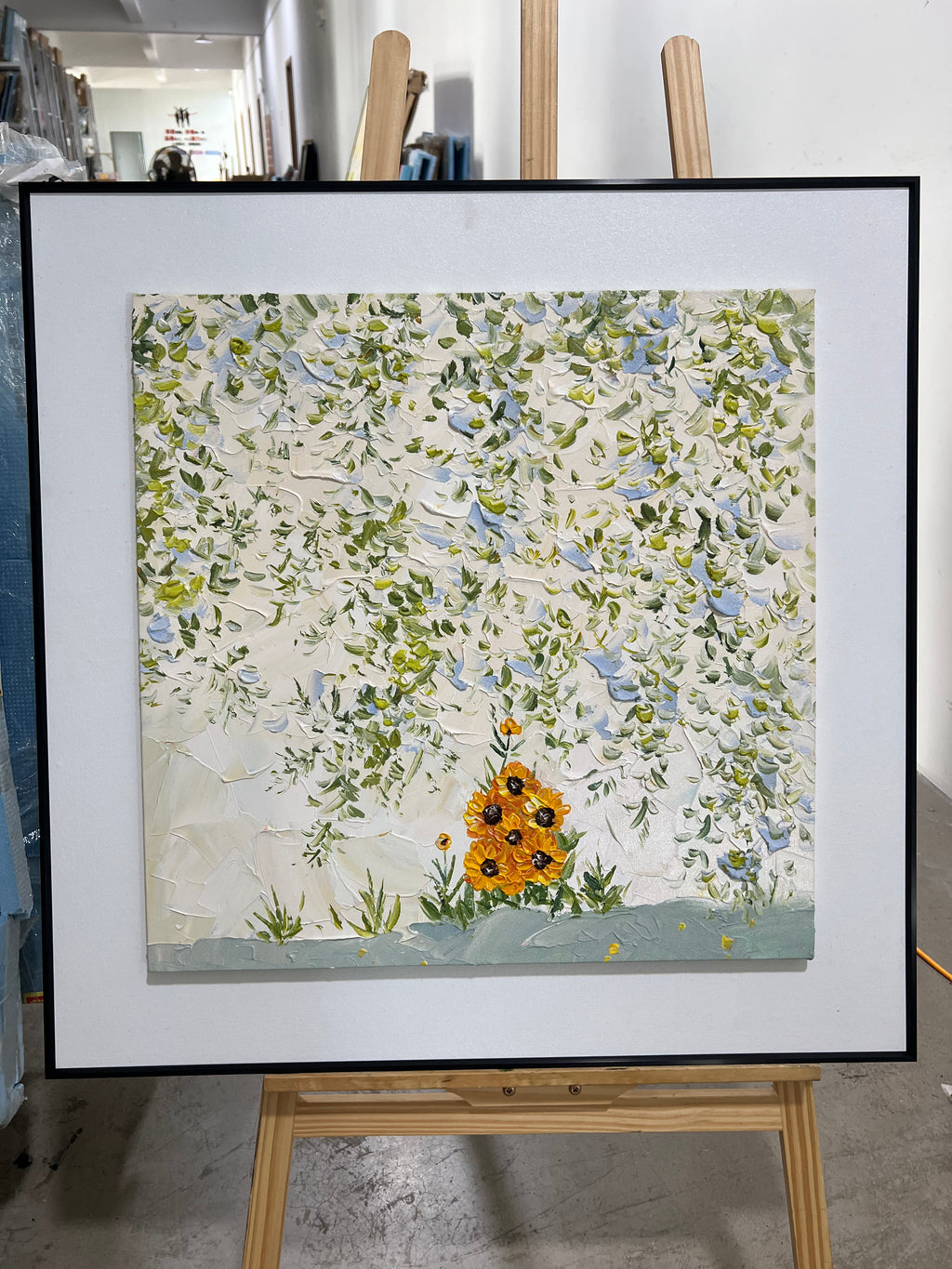 Lavender Wall with Sunflowers