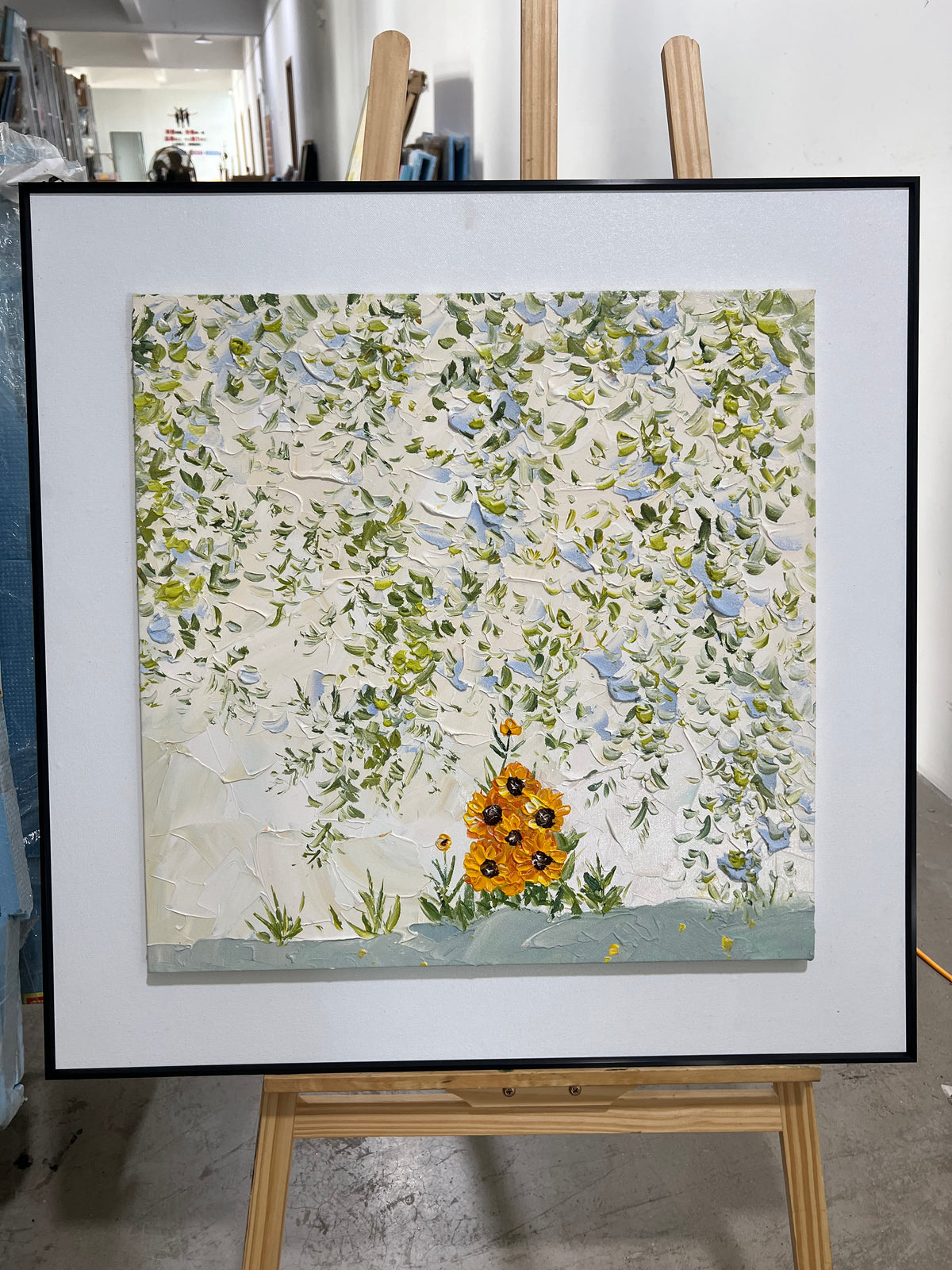 Lavender Wall with Sunflowers