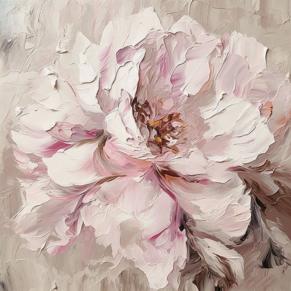 A single huge blush peony in loose, creamy brushwork