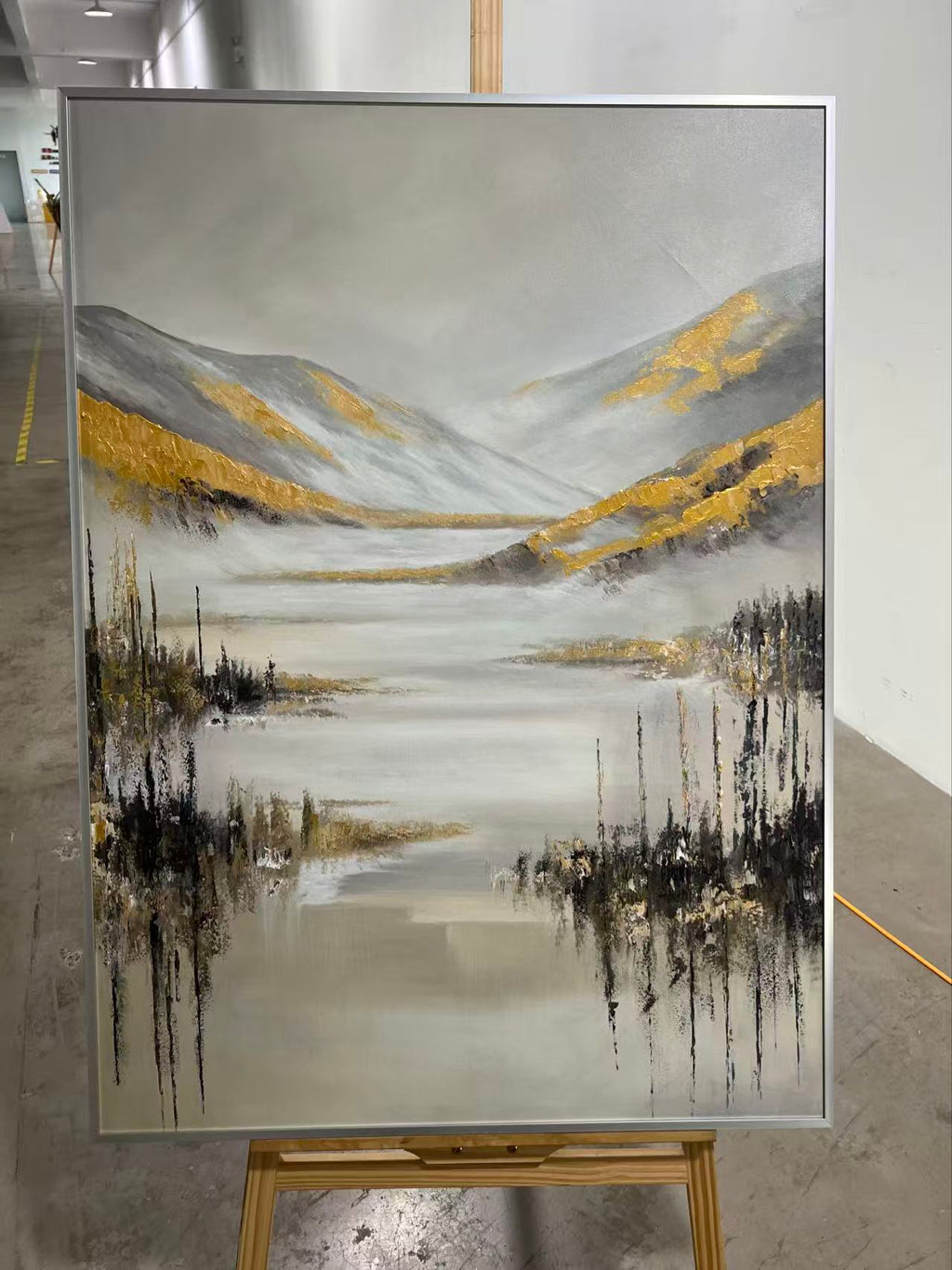 Misty Lake with Gold Hills