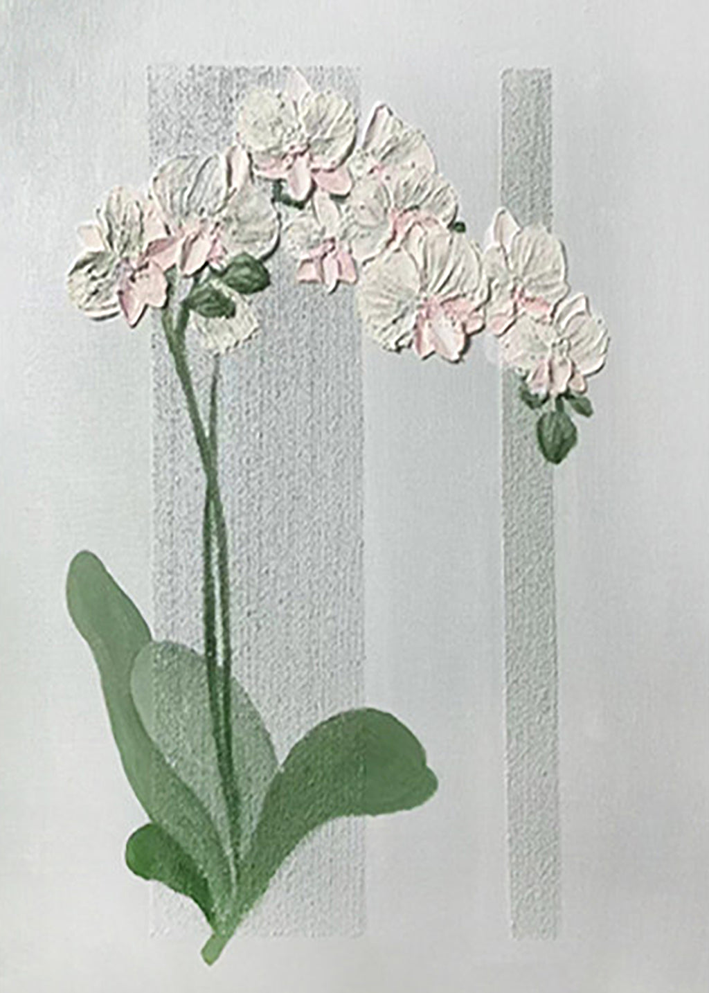 A pale pink orchid spray against soft grey stripes