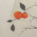Two orange persimmons with leaf shadows on a stony wall