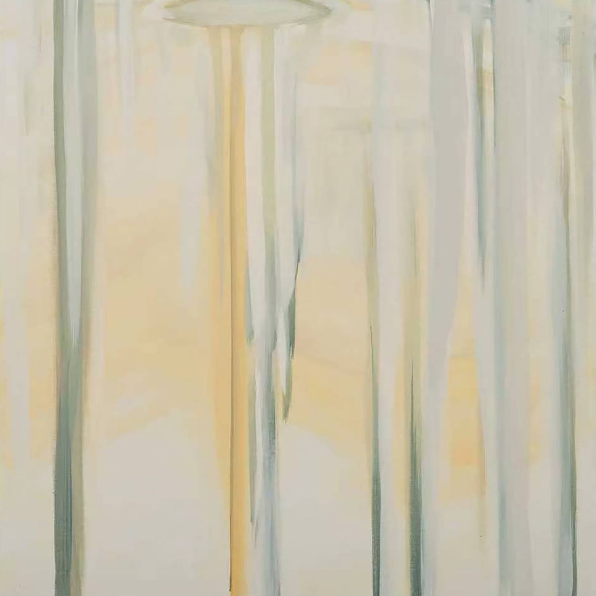 Soft vertical veils of ivory, yellow and sage like birch trunks in mist
