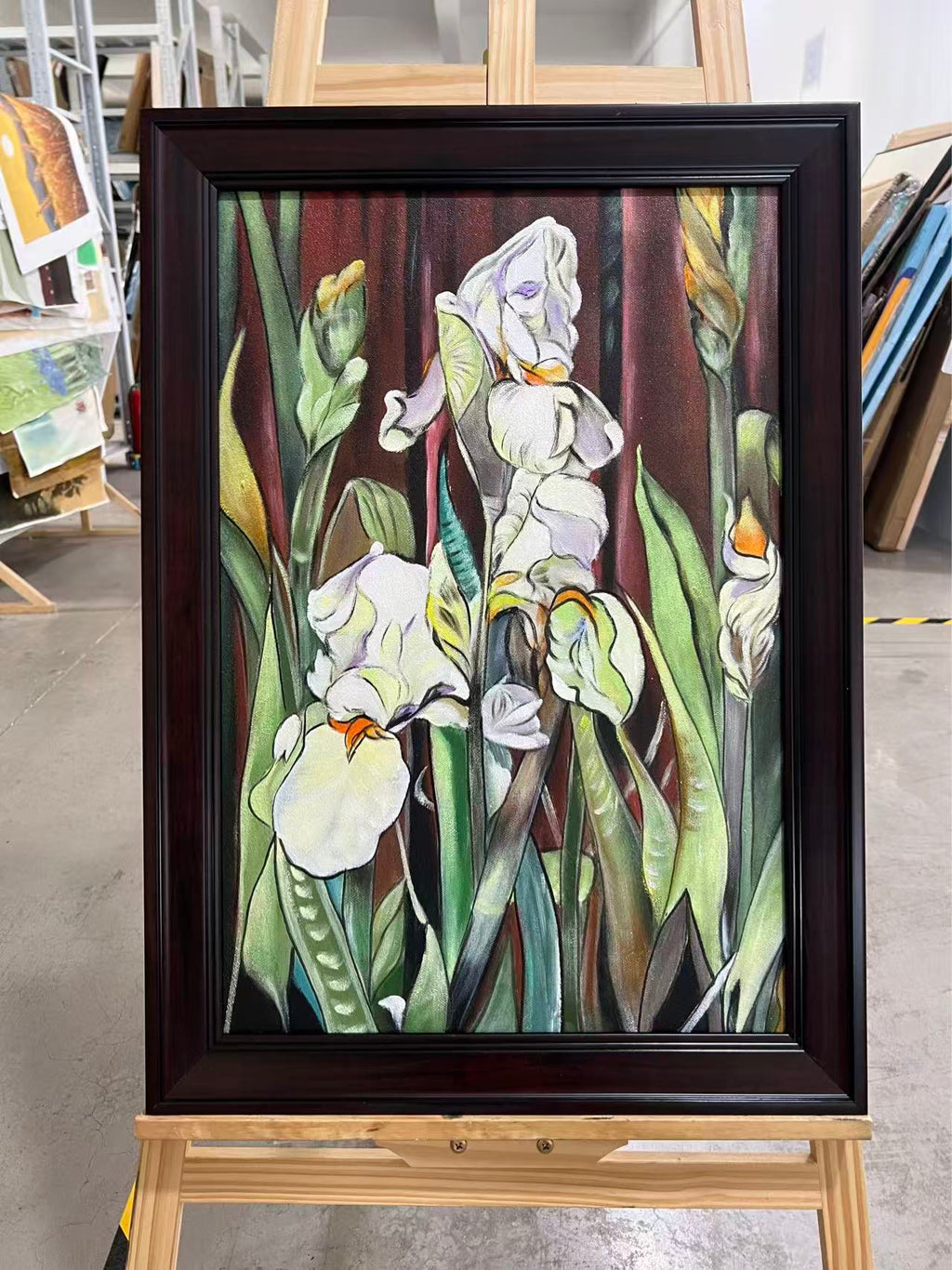 White Irises on Dark